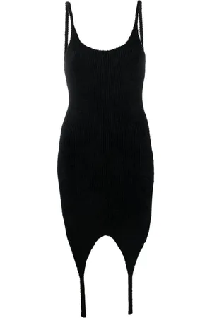 Balmain Kjole, Dame, Sort, XS, Nylon, Straps Ribbed Velvet Kjole