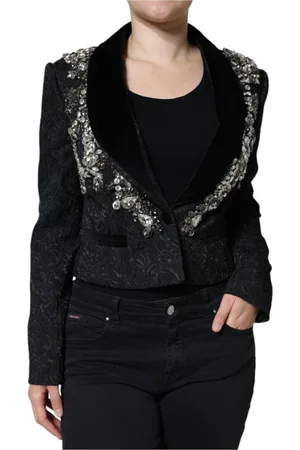 Dolce & Gabbana Jakke, Dame, Sort, M, Krystalblomstret blazer med silkeforing