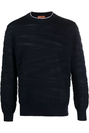 Missoni Strik, Herre, Blå, S, Uld, Blå Zigzag Jacquard Sweater