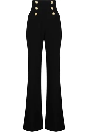 Balmain Bukser, Dame, Sort, M, Uld, Sort knapudsmykkede flarebukser