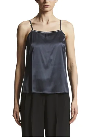 PESERICO SIGN Top, Dame, Blå, 3XS, Satin, Blank stræk silke satin top