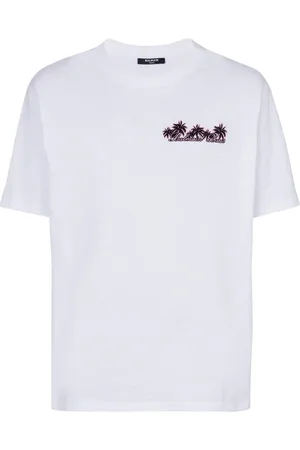 Balmain Top, Herre, Hvid, M, Bomuld, Club Signature trykt T-shirt