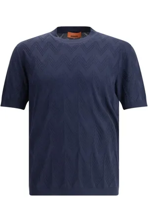 Missoni Top, Herre, Blå, XS, ZigZag Strik T-Shirt
