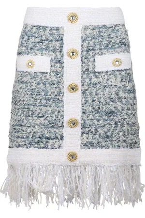 Balmain Nederdel, Dame, Blå, M, Tweed, Frynset Tweed Mininederdel