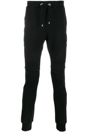 Balmain Bukser, Herre, Sort, S, Bomuld, Sorte bomuldssweatpants med trykt logo og lynlåslommer