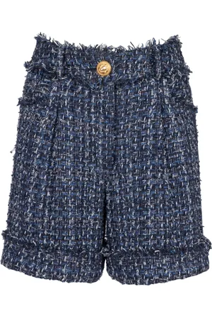 Balmain Shorts, Dame, Blå, 2XS, Tweed, Kort højtaljet i tweed