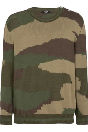 Balmain Strik, Herre, Grøn, S, Uld, Uld camouflage sweater