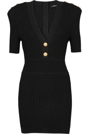 Balmain Kjole, Dame, Sort, M, Uld, Kort strikket kjole