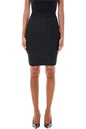 Balmain Nederdel, Dame, Sort, S, Uld, Elegant Monogram 3D Sort Sølv Nederdel