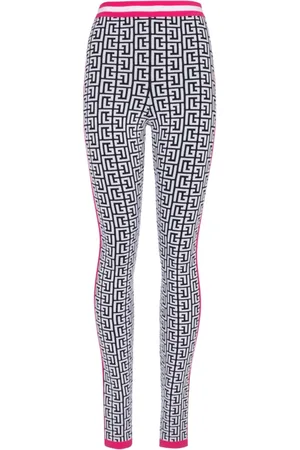 Balmain Bukser, Dame, Flerfarvet, 2XS, Uld, Strik leggings med monogram