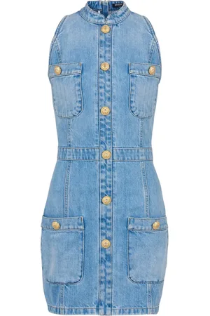 Balmain Kjole, Dame, Blå, S, Denim, Short denim dress