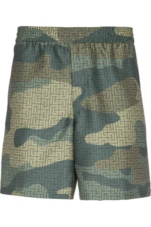 Balmain Shorts, Herre, Grøn, XL, Uld, Camouflage Monogrammed Shantung Shorts