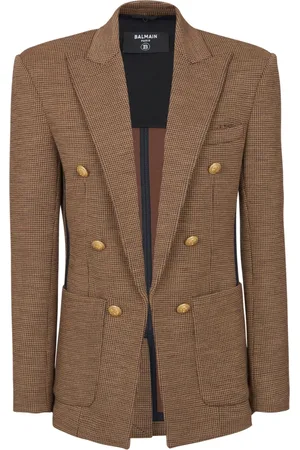 Balmain Jakke, Herre, Brun, 2XL, Uld, 6-knaps houndstooth uldjakke