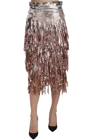 Dolce & Gabbana Nederdel, Dame, Flerfarvet, M, Nylon, Metallic Paillet Midi Nederdel med Høj Talje