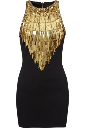 Balmain Kjole, Dame, Sort, M, Bomuld, Pailletærmet Festkjole