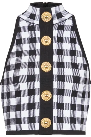Balmain Top, Dame, Sort, 2XS, Uld, Fin gingham strikket tanktop
