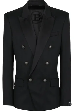 Balmain Jakke, Herre, Sort, L, Uld, Uldblazer med dobbeltradet sølvfarvet knaplukning