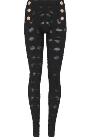 Balmain Bukser, Dame, Sort, S, Uld, Diamond strikkede leggings med 6 knapper