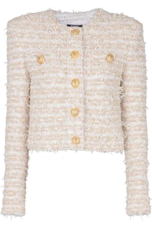 Balmain Jakke, Dame, Gul, L, Tweed, Cropped Tweed Jakke