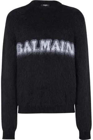Balmain Strik, Herre, Sort, L, Uld, Retro Jumper i børstet mohair