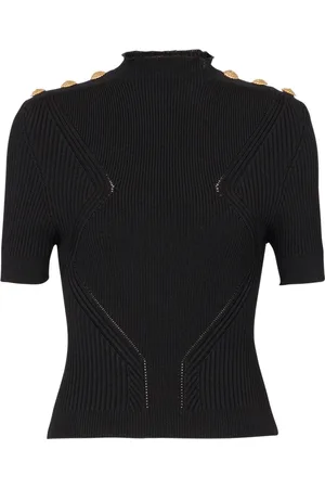 Balmain Strik, Dame, Sort, XS, Uld, Ribbed knit top