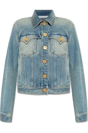 Balmain Jakke, Dame, Blå, L, Denim, Denimjakke med vintage-effekt