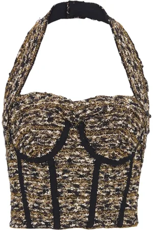 Balmain Top, Dame, Gul, S, Tweed, Lurex tweed halterneck bustier