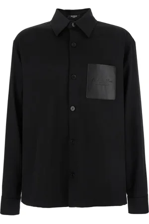 Balmain Skjorte, Herre, Sort, XL, Uld, Klassisk Sort Skjorte med Logodetalje