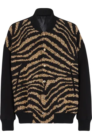 Balmain Jakke, Herre, Flerfarvet, XL, Zebra mønster bomber jakke