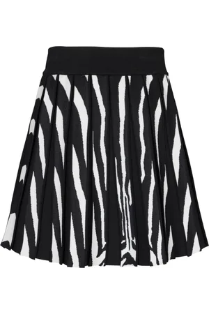 Balmain Nederdel, Dame, Sort, 2XS, Bomuld, Zebra Jacquard Strik Plisseret Kort Nederdel