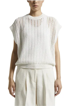 PESERICO SIGN Strik, Dame, Hvid, 3XS, Bomuld, Bomuld cordonetto vest med pailletter