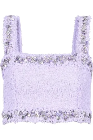 Balmain Top, Dame, Lilla, M, Tweed, Tweed bh-top med broderede detaljer