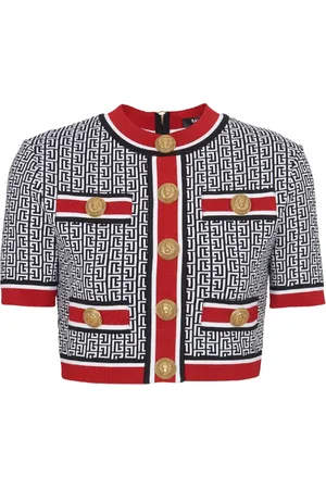 Balmain Strik, Dame, Flerfarvet, XS, Polyester, Jacquard Monogram Crop Top