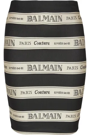 Balmain Nederdel, Dame, Sort, XS, Uld, Kort jacquardnederdel med båndmotiv