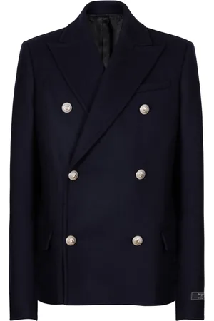 Balmain Frakke, Herre, Blå, XL, Uld, Kort filtet uldfrakke
