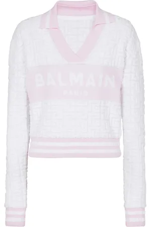 Balmain Top, Dame, Lyserød, M, Bomuld, Monogram strikket polo