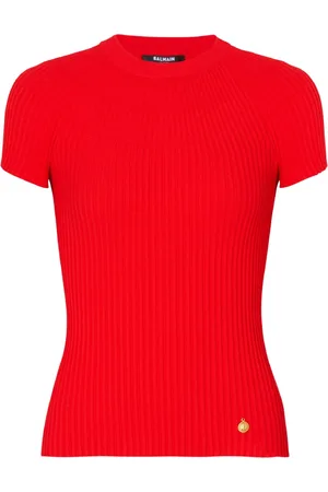 Balmain Top, Dame, Rød, S, Polyester, Plisseret strikbluse
