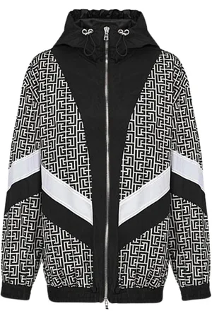 Balmain Sweathshirts & Hoodies, Herre, Sort, S, Nylon, Ivory Nylon Jakke med Lynlås og Hætte