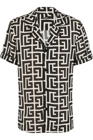 Balmain Skjorte, Herre, Sort, L, Kortærmet monogramskjorte