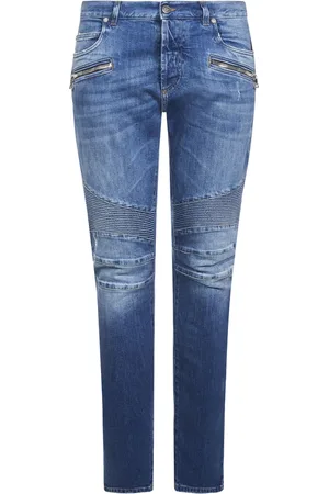 Balmain Jeans, Herre, Blå, W30, Uld, Stilfulde Blå Slim-Fit Jeans