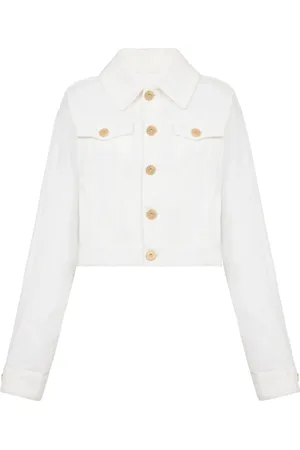 Balmain Jakke, Dame, Hvid, S, Bomuld, Kort knappet jakke