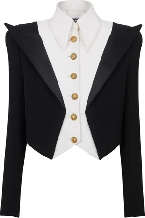 Balmain Jakke, Dame, Flerfarvet, XS, Uld, Cropped 6-knaps Crepe Jakke