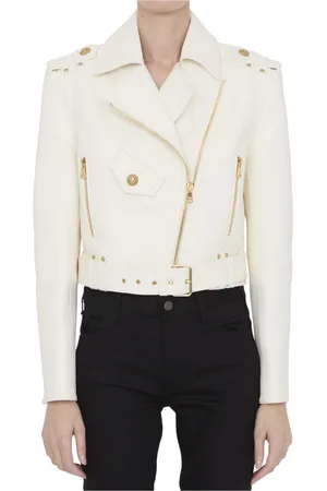 Balmain Jakke, Dame, Hvid, M, Uld, Hvid lammskindsbikerjakke