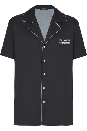 Balmain Skjorte, Herre, Sort, L, Pyjama skjorte med 9 panets print