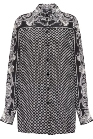 Balmain Bluser & Skjorter, Dame, Sort, M, Paisley og mini monogram trykt silkeskjorte