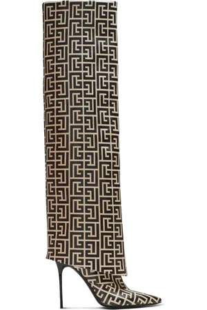 Balmain Sko, Dame, Sort, 38 EU, Læder, Ariel læderstøvler med monogram