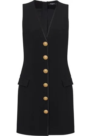 Balmain Jakke, Dame, Sort, XS, Ærmeløs kreppkjole