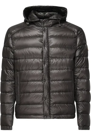 Moncler Jakke, Herre, Grå, M, Nylon, Grå Polstret Nylonfrakke med Hætte