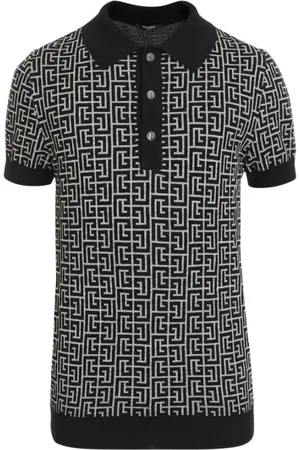 Balmain Top, Herre, Sort, L, Uld, Monogrammeret polo shirt