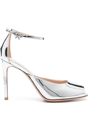 Gianvito Rossi Sko, Dame, Grå, 38 EU, Læder, Metallic Høj Hæl Sandal